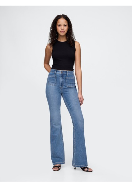 Kadın Mavi High Rise '70S Flare Curvy Jean Pantolon fiyatları