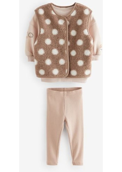 Pamuklu Krem Kahve Uzun Kollu Alt Üst Takım Yelek 3'lü Set fırsatları