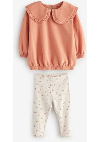 Pamuklu Orange Çiçek Desenli Bebe Yaka Sweatshirt Tayt Alt Üst Takım modelleri