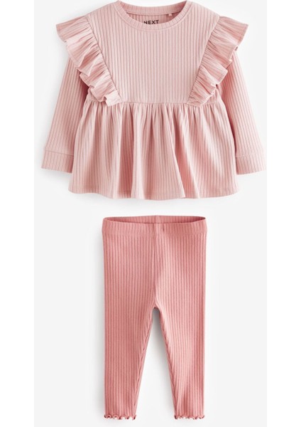 Pamuklu Pembe Uzun Kollu Fitilli Alt Üst Takım