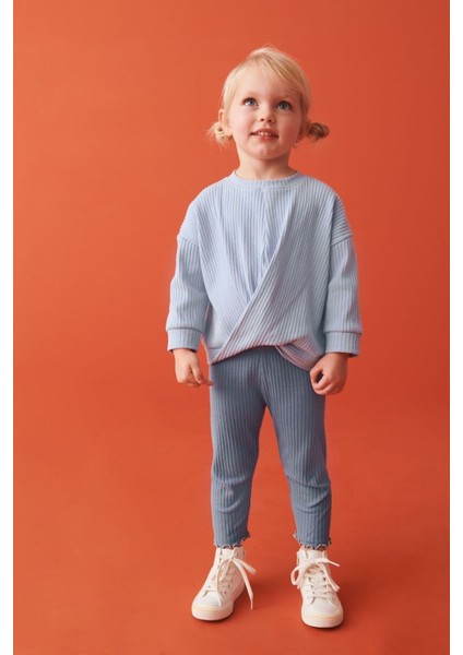 Pamuklu Mavi Uzun Kollu Fitilli Alt Üst Takım