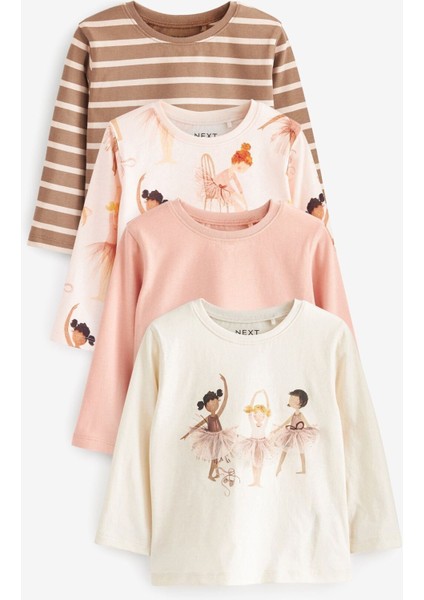 Pamuklu Krem Balerin Desenli Uzun Kollu Taytlı 4’lü Alt Üst Takım fiyatları