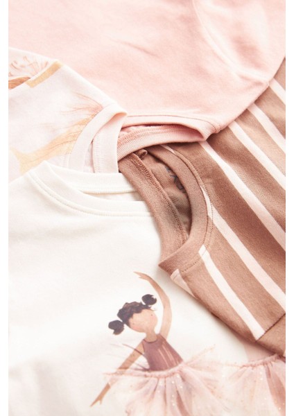 Pamuklu Krem Balerin Desenli Uzun Kollu Taytlı 4’lü Alt Üst Takım fırsatları