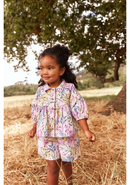 Pamuklu Leylak Moru Gömlek Şort Alt Üst Takım