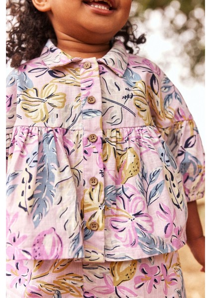 Pamuklu Leylak Moru Gömlek Şort Alt Üst Takım fırsatları