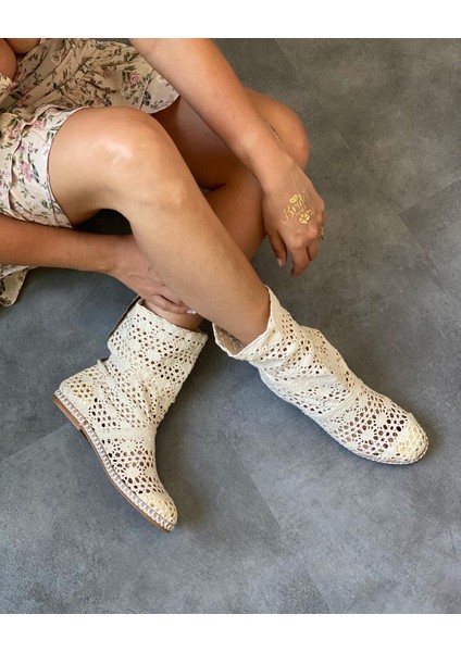 9100 Bereket Kundura Bej Renk Bayan Dantel Çizme Espadril fiyatları