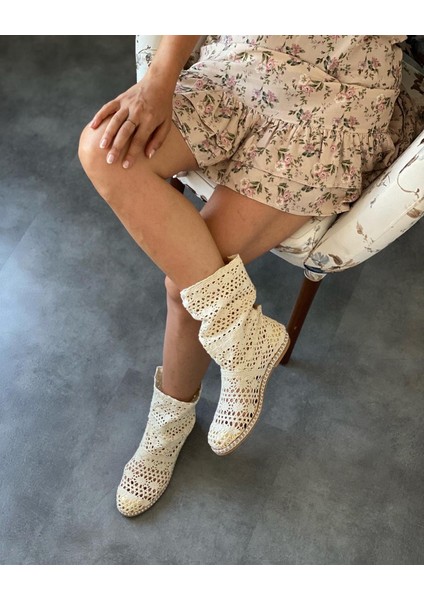 9100 Bereket Kundura Bej Renk Bayan Dantel Çizme Espadril fırsatları