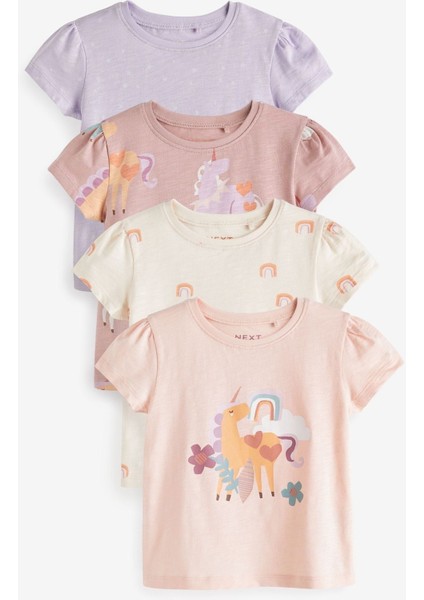 Pamuklu Pembe Unicorn Desenli 4’lü Taytlı Alt Üst Takım fiyatları
