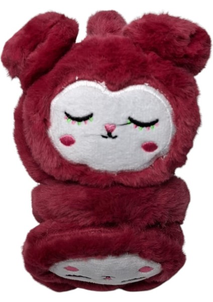 Kız Çocuk Bordo Renk Ayıcık Figürlü Kışlık Peluş Kulaklık