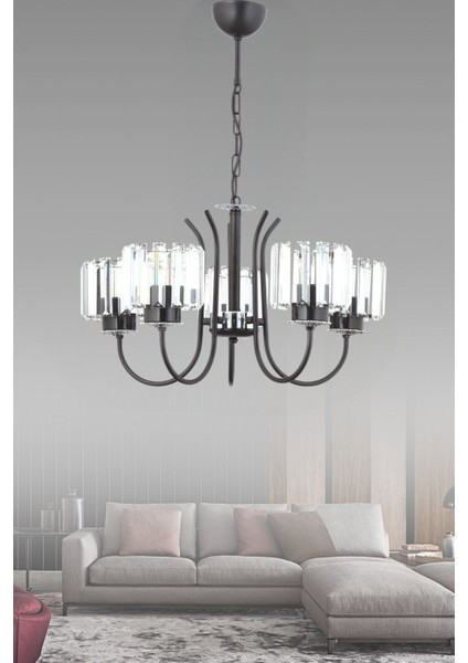 Bilge 5 Li Modern (Siyah) Kristal Taşlı Salon Yatak Odası Mutfak Genç Odası Avize