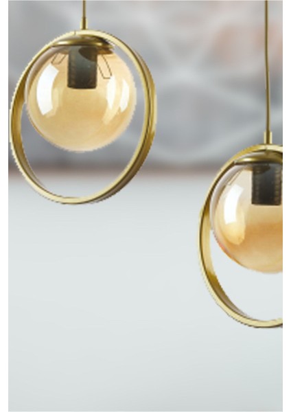 Nina Modern Metal Gold Renk Halkalı Kapalı Bal Camlı Sarkıt Salon - Mutfak - Yatak Odası 2 Li Avize fırsatları