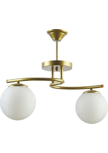 Linda Modern Eskitme Renk Kapalı Globe Beyaz Camlı Salon - Mutfak - Yatak Odası 2 Li Avize