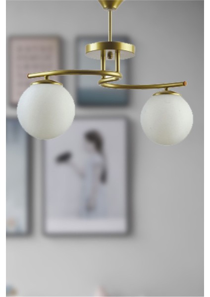 Linda Modern Eskitme Renk Kapalı Globe Beyaz Camlı Salon - Mutfak - Yatak Odası 2 Li Avize fiyatları