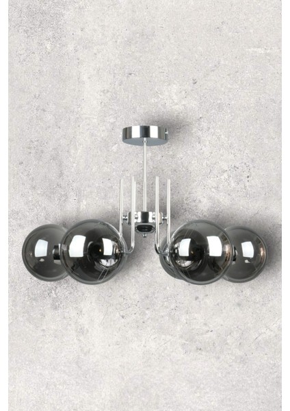 Tanya Modern Tasarım Mutfak - Salon - Yatak Odası - Tavan Krom Renk Füme Camlı 6 Lı Avize fiyatları