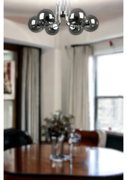 Tanya Modern Tasarım Mutfak - Salon - Yatak Odası - Tavan Krom Renk Füme Camlı 6 Lı Avize modelleri