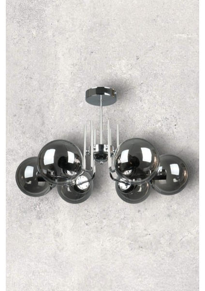 Tanya Modern Tasarım Mutfak - Salon - Yatak Odası - Tavan Krom Renk Füme Camlı 6 Lı Avize fırsatları