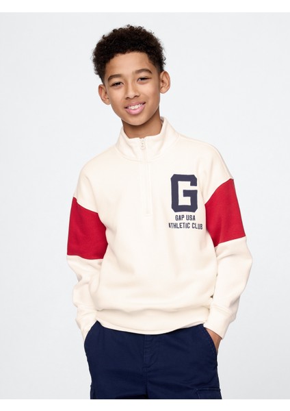 Erkek Çocuk Beyaz Gap Logo Vintage Soft Yarım Fermuarlı Sweatshirt