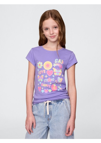 Kız Çocuk Mor Grafik T-Shirt