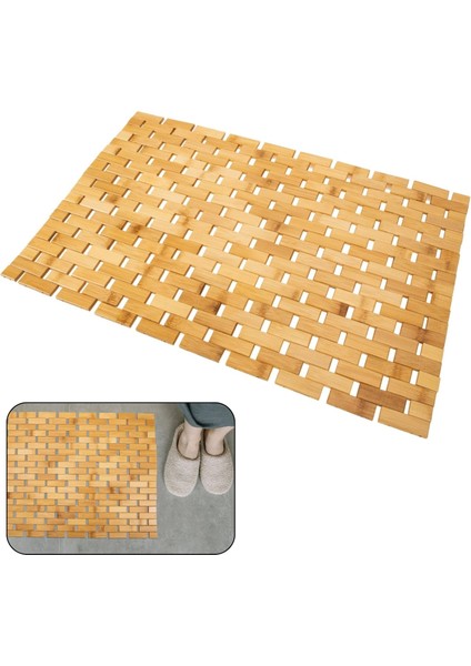 Bambu Kaymaz Banyo ve Duş Matı | 40X60 cm | Suya Dayanıklı Ahşap Banyo Paspası