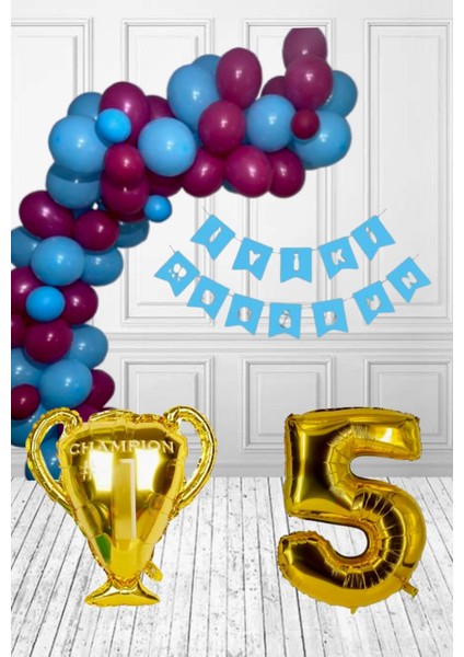 Bol Balonlu Gold Rakam Folyo Balon Hediyeli Bordo Mavi Taraftar Konsepti
