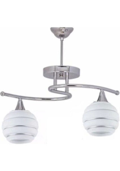 Fuji Modern Krom Renk 2046 Beyaz Gümüş Camlı Salon - Mutfak - Yatak Odası 2 Li Avize