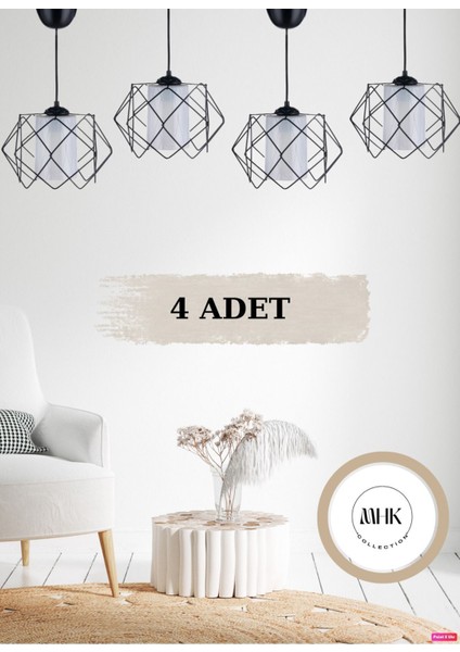 Siyah Tasarım Beyaz Mika Camlı Salon Mutfak Banyo Yatak Odası Çocuk Odası 4 Adet Avize