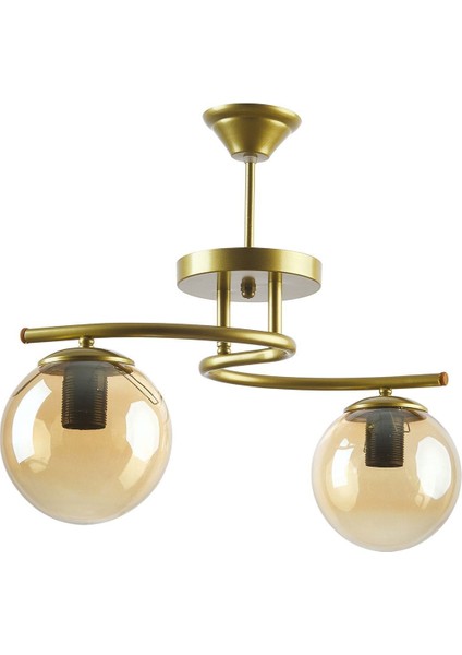 Linda Modern Eskitme Renk Kapalı Globe Bal Camlı Salon - Mutfak - Yatak Odası 2 Li Avize