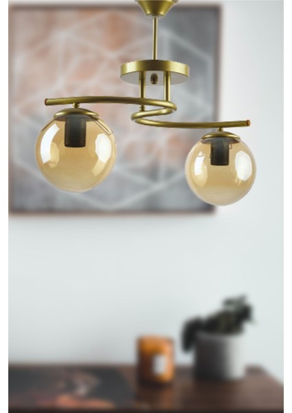 Linda Modern Eskitme Renk Kapalı Globe Bal Camlı Salon - Mutfak - Yatak Odası 2 Li Avize fiyatları