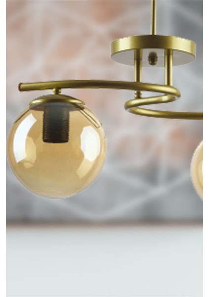 Linda Modern Eskitme Renk Kapalı Globe Bal Camlı Salon - Mutfak - Yatak Odası 2 Li Avize modelleri