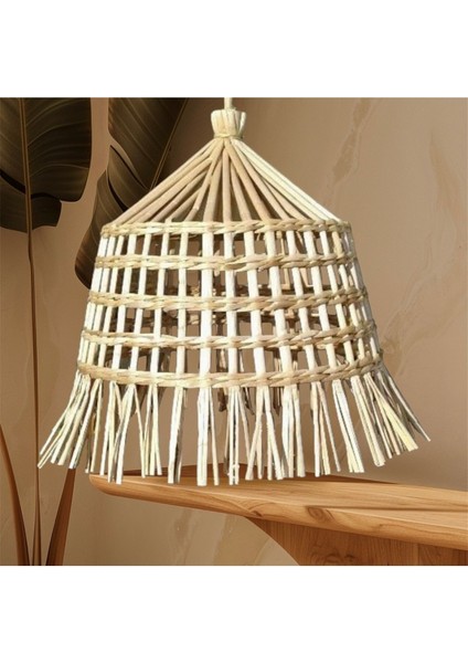 Hasır Bambu Rattan Sarkıt Saçaklı Avize 30 cm (Duy Dahil ) Çocuk Odası Avize/ Salon Mutfak Avize