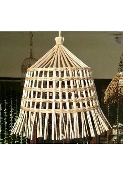 Hasır Bambu Rattan Sarkıt Saçaklı Avize 30 cm (Duy Dahil ) Çocuk Odası Avize/ Salon Mutfak Avize