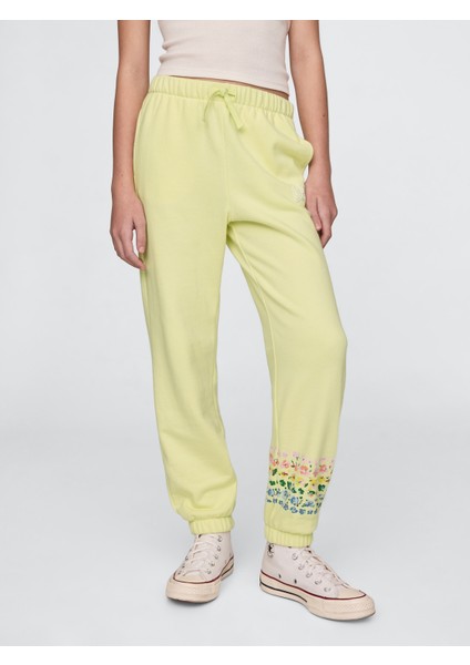 Kız Çocuk Sarı Gap Logo Fransız Havlu Kumaş Jogger Eşofman Altı