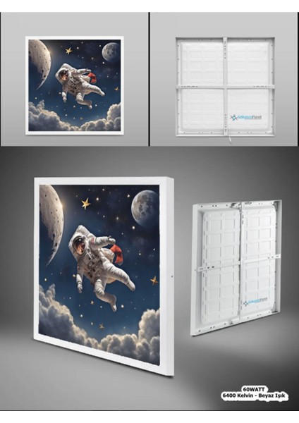 Uzay, Astronot, Yıldız Avize, 60WATT, Beyaz Işık, 60 x 60 Modern Kare LED Avize, Çocuk Odası Uzay modelleri