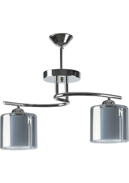 Modern Salon - Mutfak - Yatak Odası Krom Füme Çift Camlı Ikili Avize