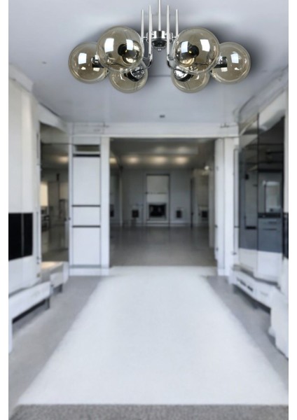 Tanya Modern Tasarım Mutfak - Salon - Yatak Odası - Tavan Krom Renk Bal Camlı 6 Lı Avize