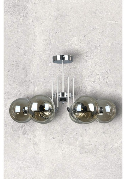 Tanya Modern Tasarım Mutfak - Salon - Yatak Odası - Tavan Krom Renk Bal Camlı 6 Lı Avize fiyatları