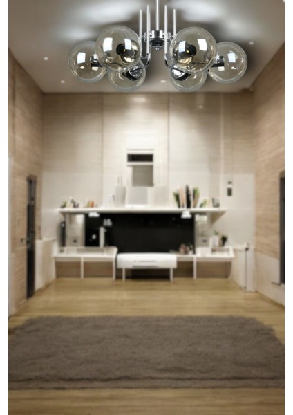 Tanya Modern Tasarım Mutfak - Salon - Yatak Odası - Tavan Krom Renk Bal Camlı 6 Lı Avize modelleri