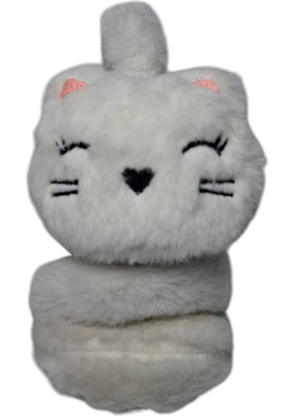 Kız Çocuk Krem Renk Kedi Figürlü Ponponlu Kışlık Peluş Kulaklık