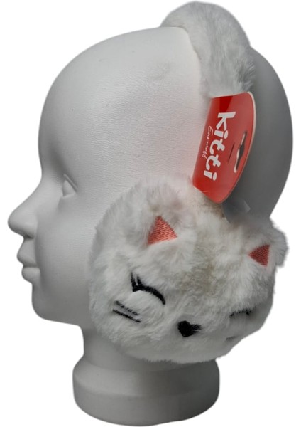 Kız Çocuk Krem Renk Kedi Figürlü Ponponlu Kışlık Peluş Kulaklık modelleri