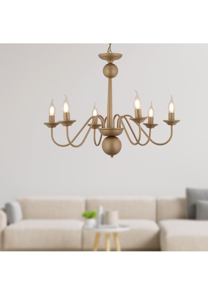 Behir 6lı Eskitme Boyalı Şapkalı Modern Oturma Odası, Yatak Odası Salon Avize