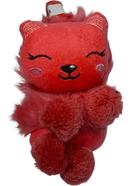 Kız Çocuk Kırmızı Renk Kedi Figürlü Ponponlu Kışlık Peluş Kulaklık