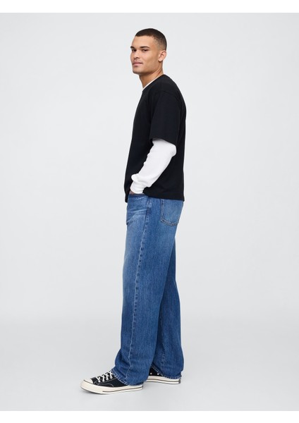 Erkek Mavi Relaxed Fit Straight Jean Pantolon