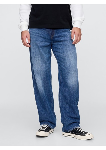 Erkek Mavi Relaxed Fit Straight Jean Pantolon