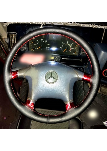 Dikişli Direksiyon Kılıfı Siyah Deri Kırmızı Dikişli Mercedes Tır Kamyon Için