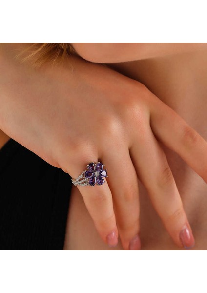 Gümüş Mor Sevgi Çiçeği Kadın Yüzük fiyatları