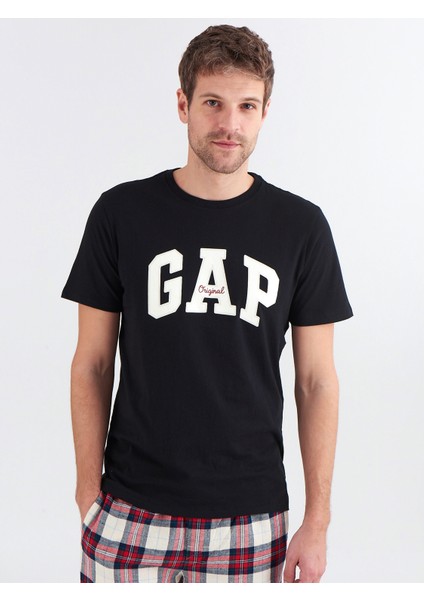 Erkek Siyah Gap Logo Bisiklet Yaka T-Shirt