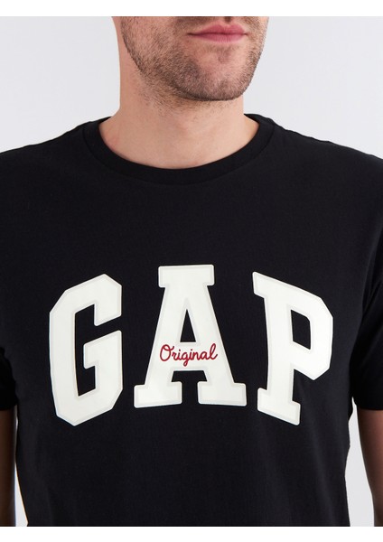Erkek Siyah Gap Logo Bisiklet Yaka T-Shirt
