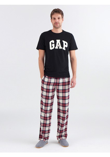 Erkek Siyah Gap Logo Bisiklet Yaka T-Shirt