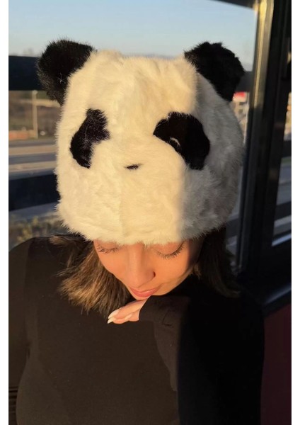 Siyah ve Beyaz Renk Panda Figürlü Peluş Şapka fiyatları