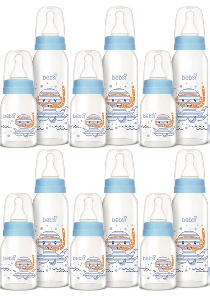 Cam Biberon Seti Mavi (250ML+125ML) (6 Lı Set)